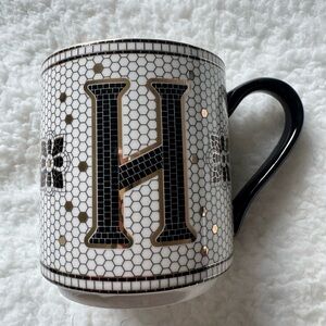 Anthropologie Margot Gold Black Mosaic Tile Monogram H Initial Coffee Mug